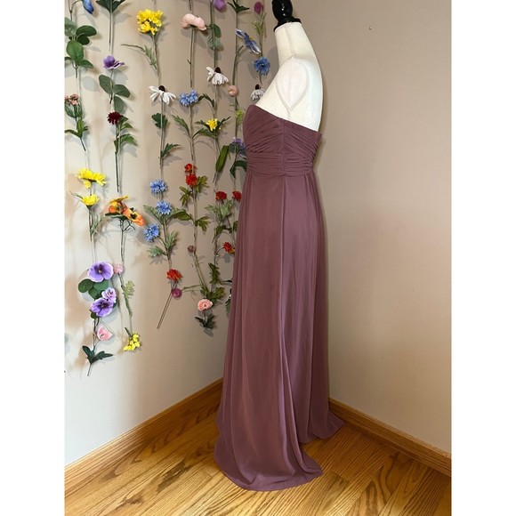 Mauve Long Strapless Chiffon Dress with pleated bodice - Picture 4 of 8